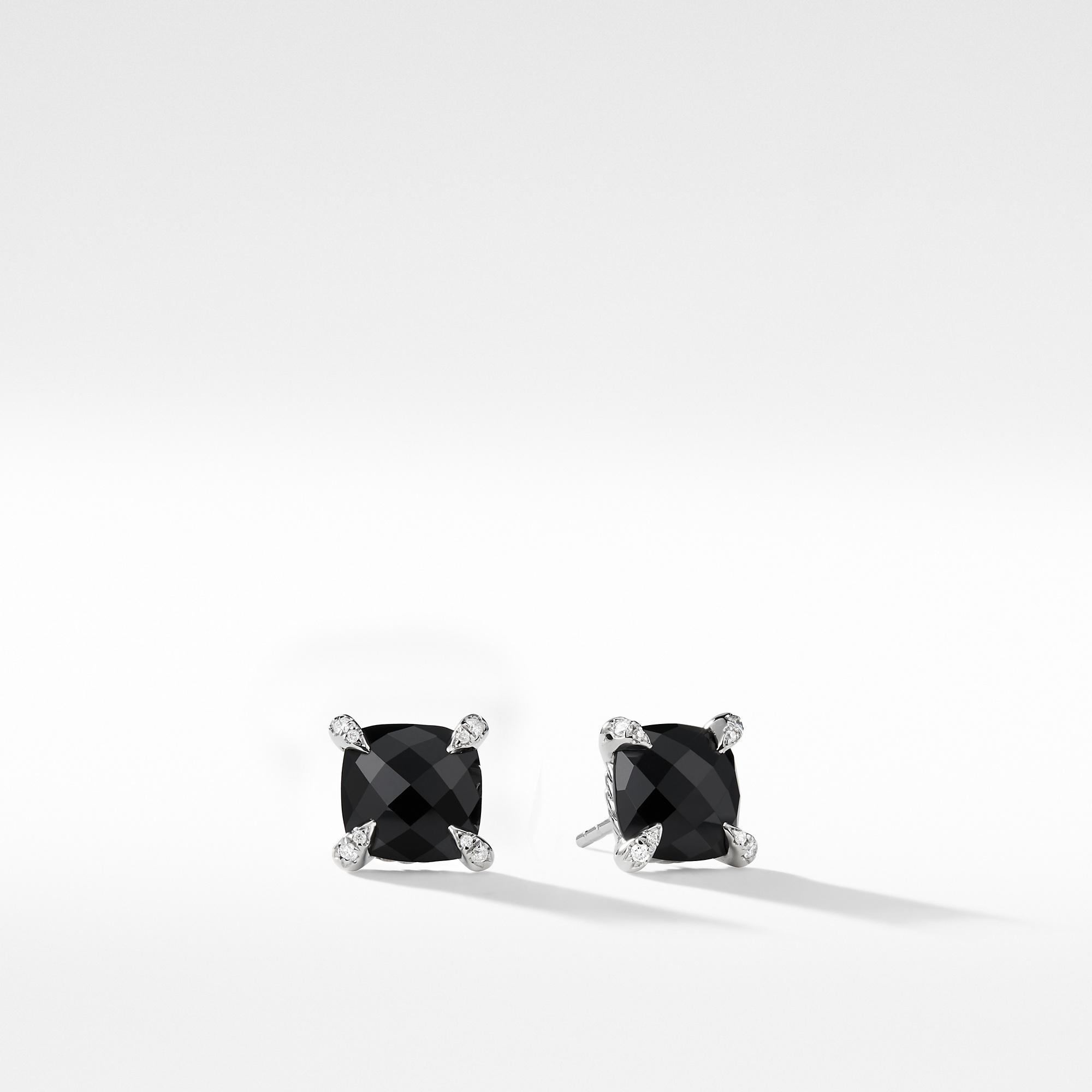David Yurman Chatelaine Stud Earrings with Black Onyx and Diamonds, 9mm