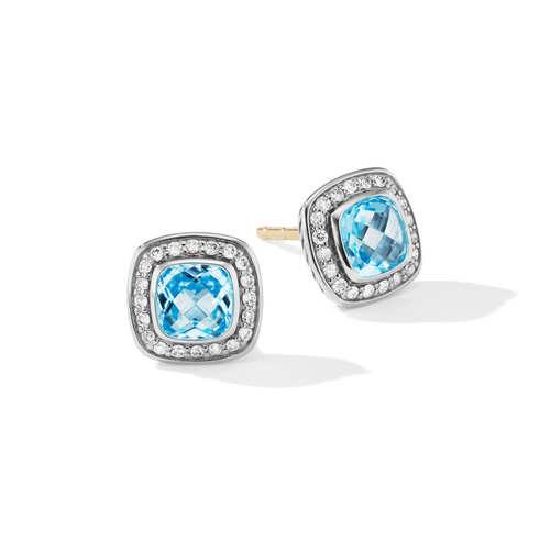 David Yurman Petite Albion Stud Earrings with Blue Topaz and Pave Diamonds