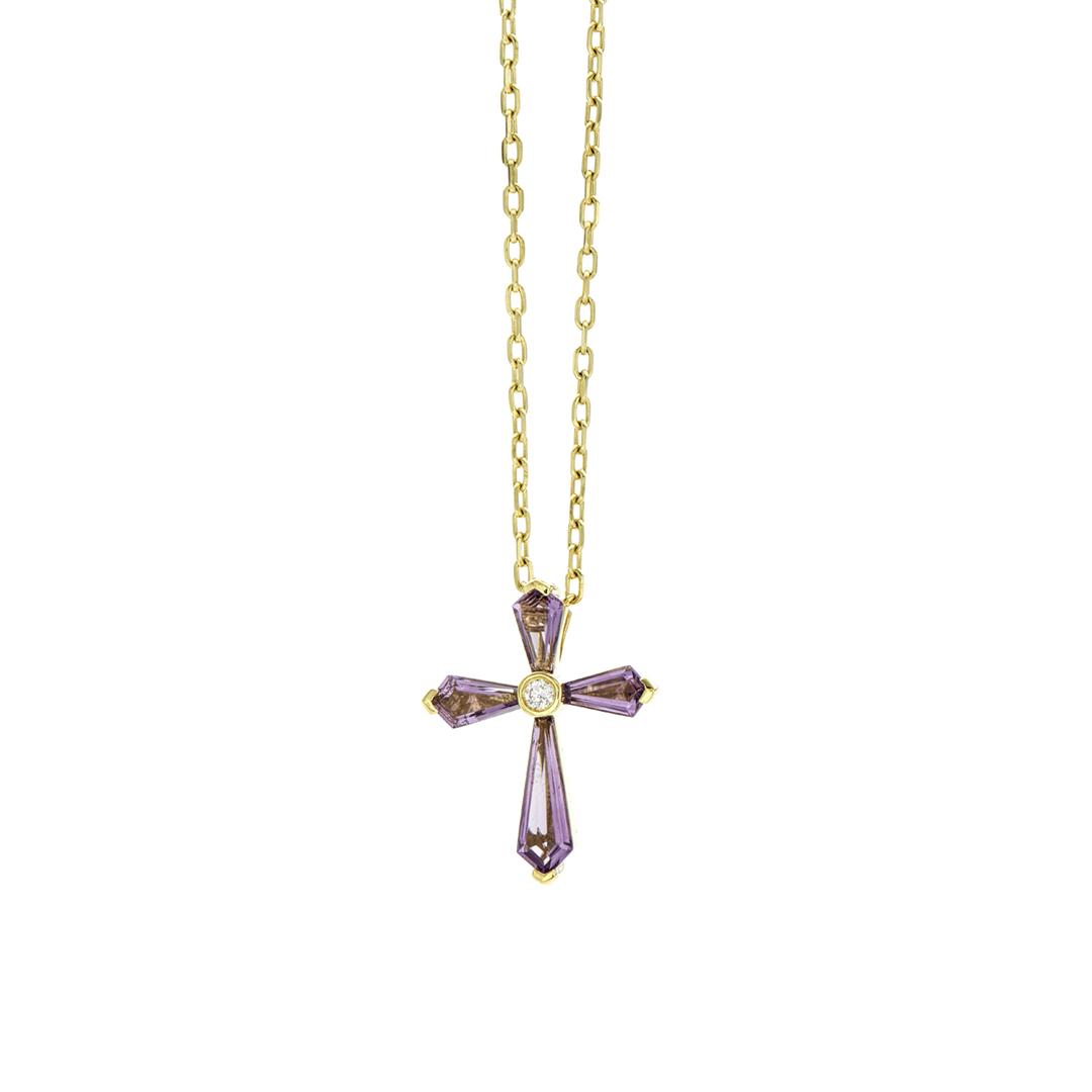 Charles Krypell Amethyst and Diamond Cross Necklace