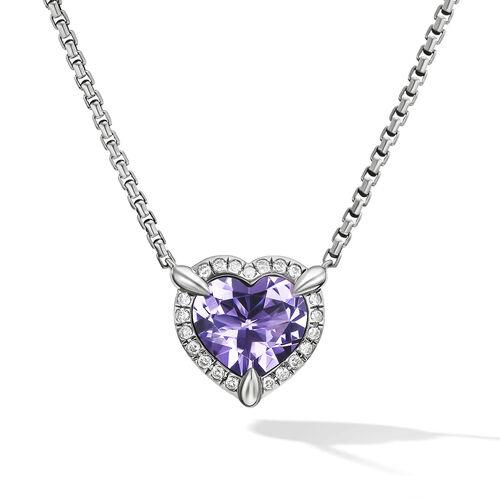 David Yurman Chatelaine Heart Pendant Necklace in Sterling Silver with Amethyst and Pave Diamonds
