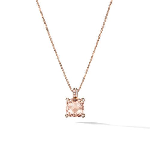 David Yurman Chatelaine Pendant Necklace with Diamonds in 18k Rose Gold with Morganite and Diamonds