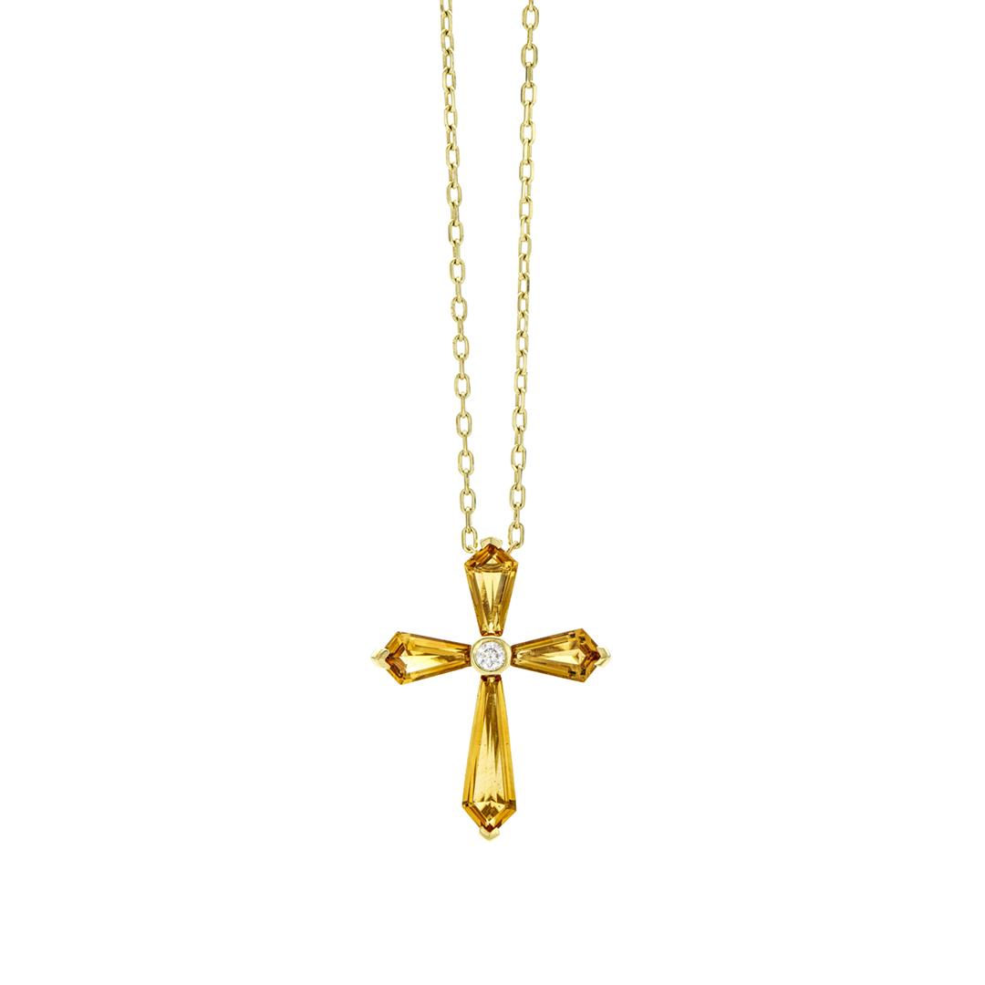 Charles Krypell Citrine and Diamond Cross Necklace