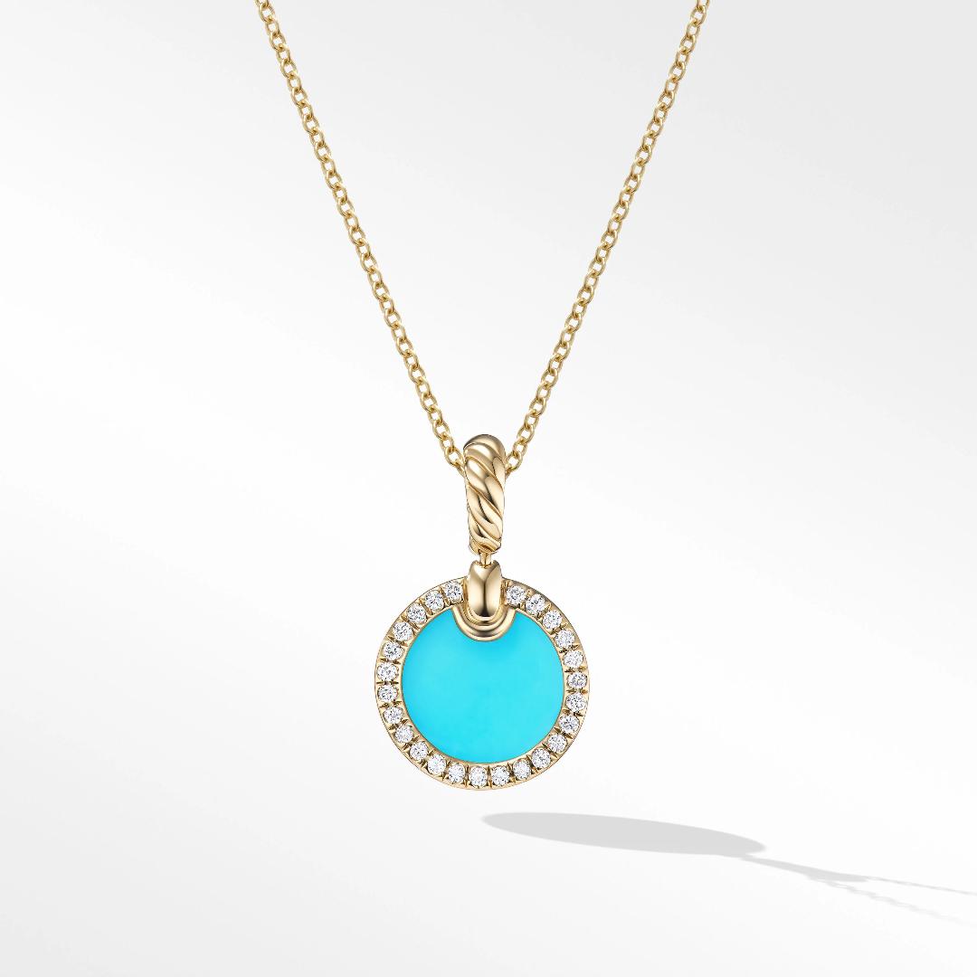 David Yurman Petite DY Elements Pendant Necklace with Turquoise and Pave Diamonds