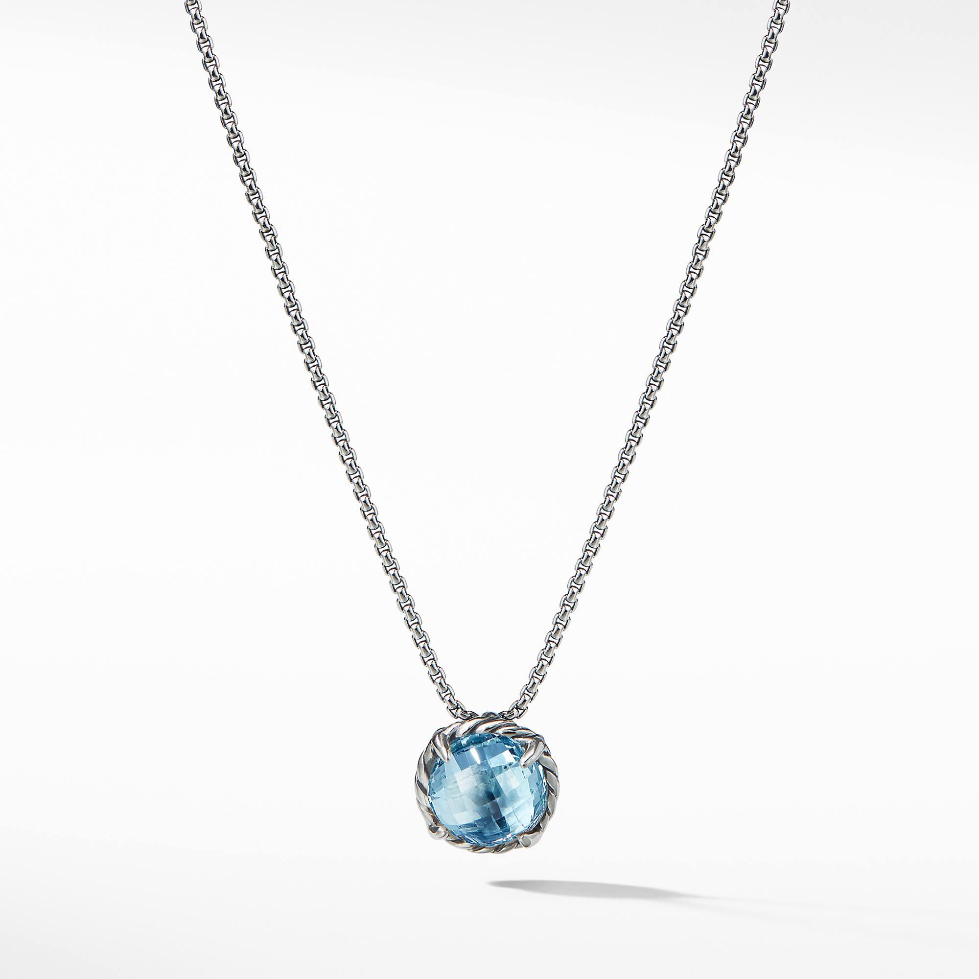 David Yurman Petite Chatelaine Necklace in Sterling Silver with Blue Topaz