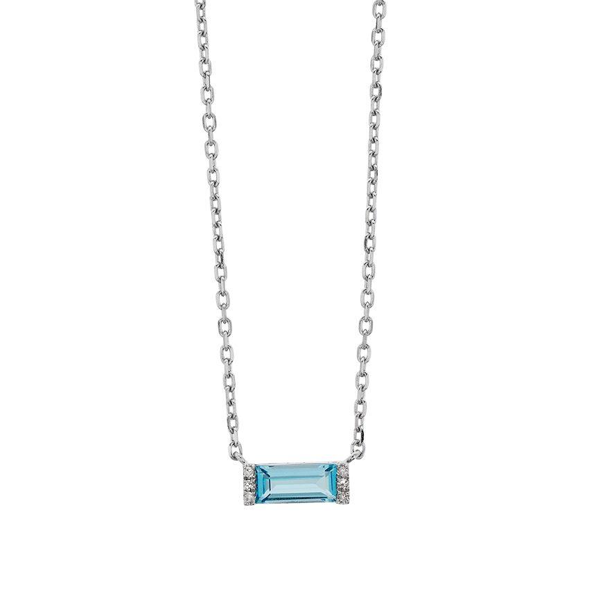 Sterling Silver Blue Topaz & Diamond Bar Pendant Necklace