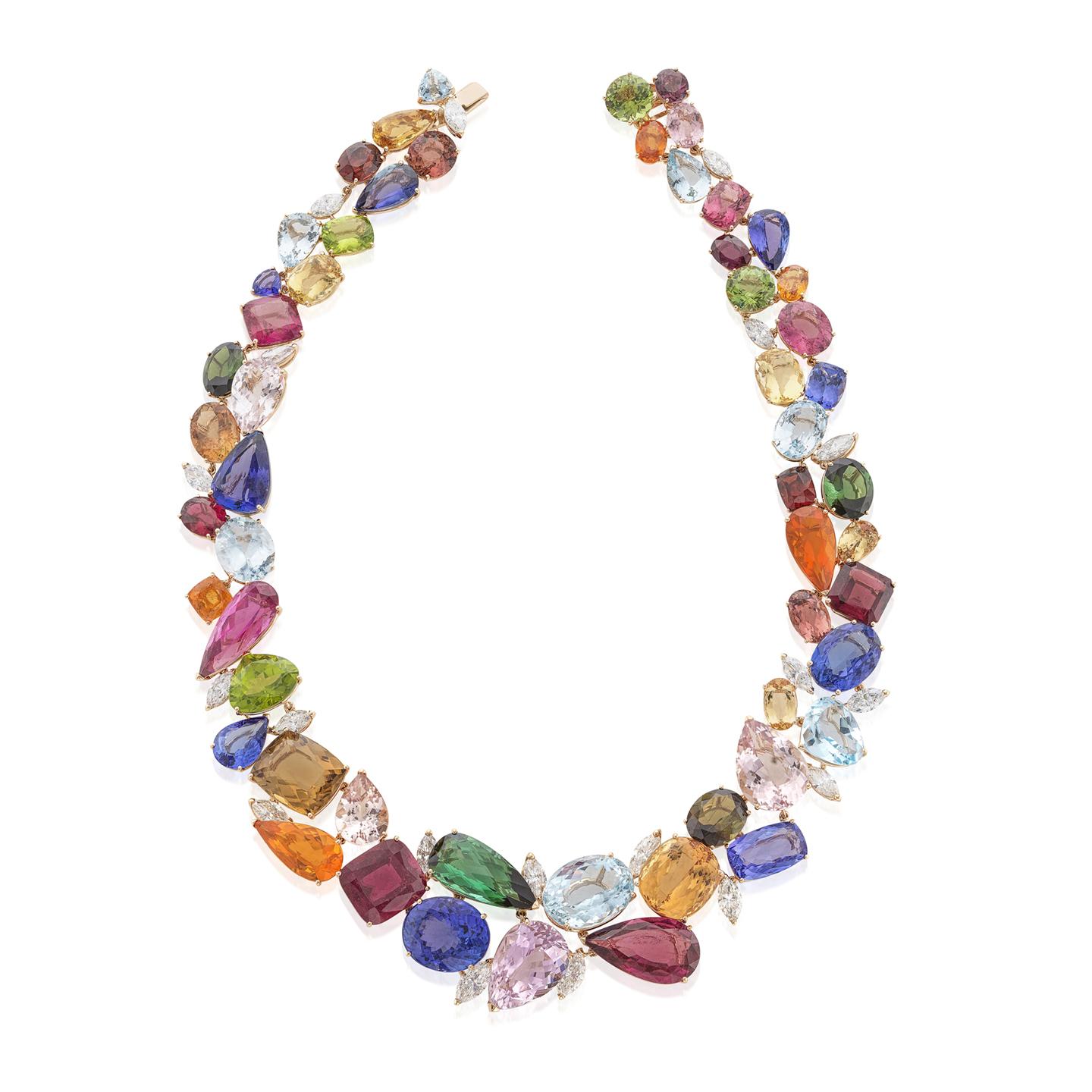 Elaborate Semi-Precious Gemstone and Diamond Necklace