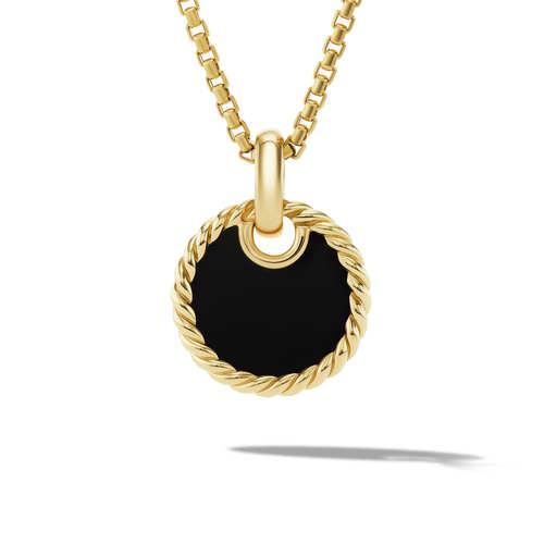 David Yurman DY Elements Disc Pendant in 18K Yellow Gold with Black Onyx Reversible to Mother of Pearl
