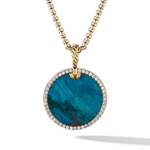David Yurman DY Elements Artist Series Disc Pendant in 18K Yellow Gold with Chrysocolla and Pave Diamonds