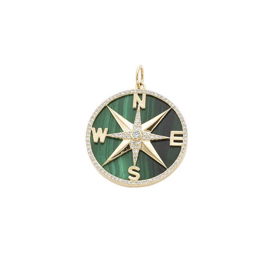 Malachite & Diamond Compass Pendant