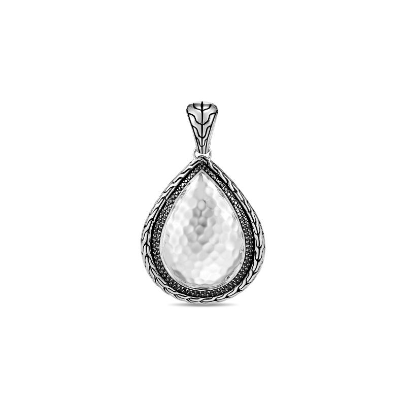 John Hardy Hammered Sterling Silver Drop Pendant with Black Sapphires