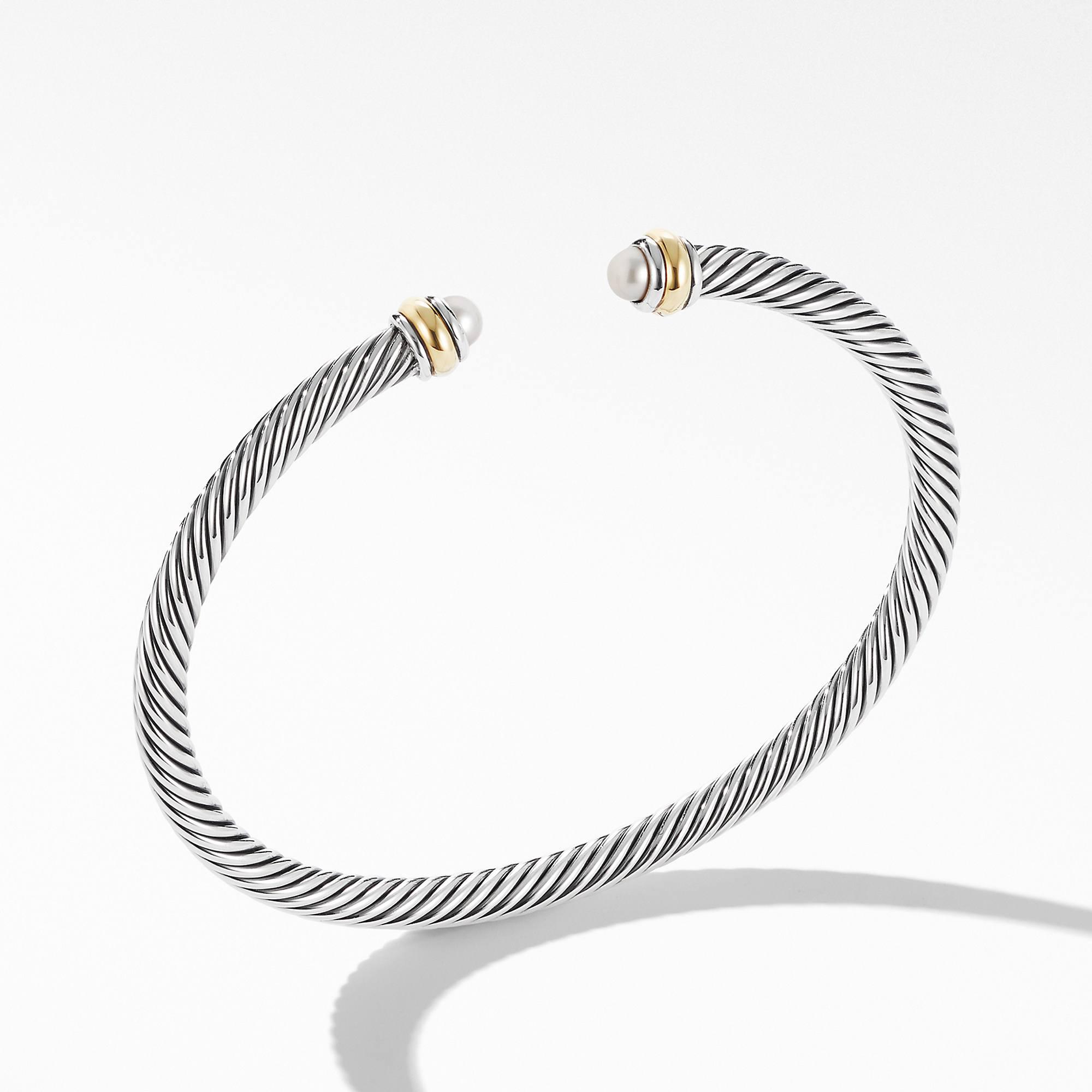 David Yurman Cable Classic 4mm Bracelet with Pearl and 18K Yellow Gold, size medium