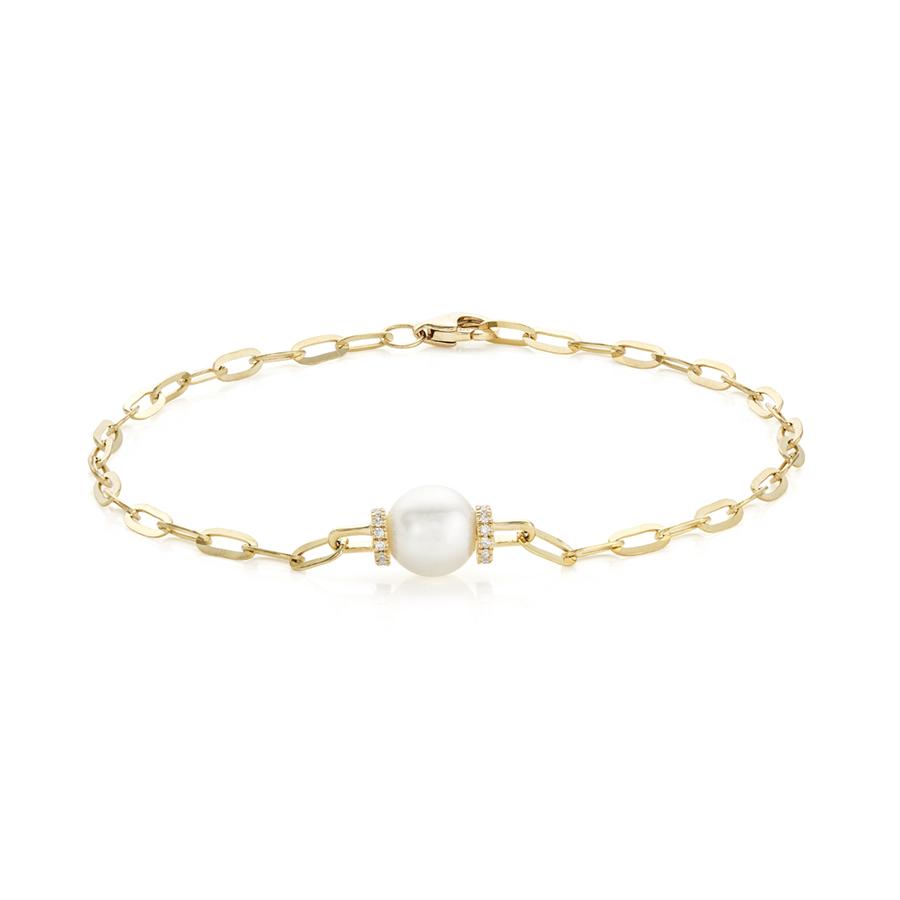 Pearl and Diamond Paperclip Link Bracelet