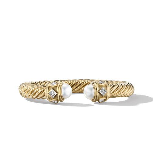 David Yurman Renaissance Bracelet in 18K Yellow Gold with Pearls and Pave Diamonds