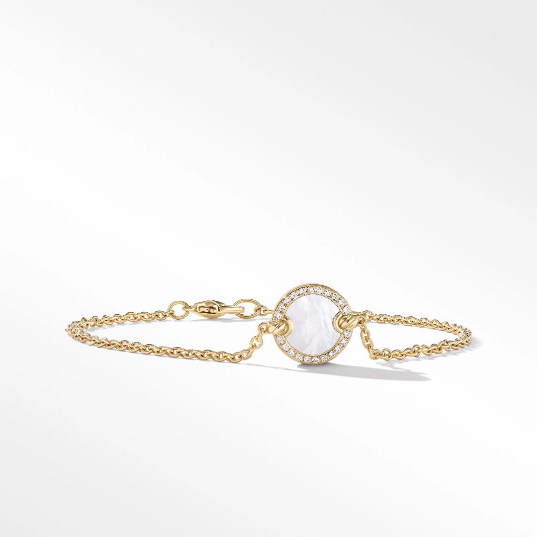 David Yurman Petite DY Elements Center Station Chain Bracelet with Mother of Pearl and Pave Diamonds