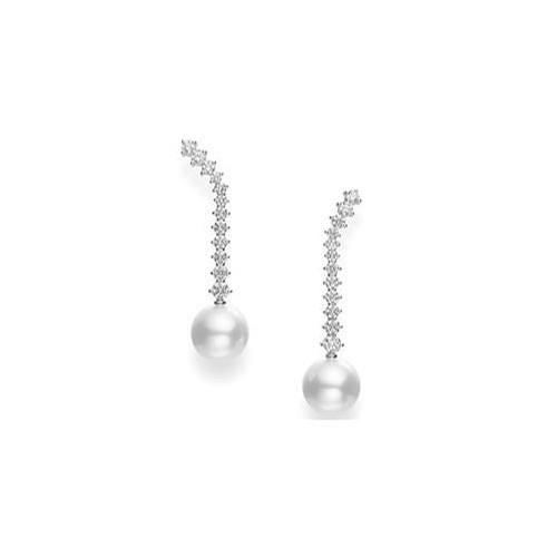 Mikimoto Diamond and White South Sea Pearl Dangle Earrings