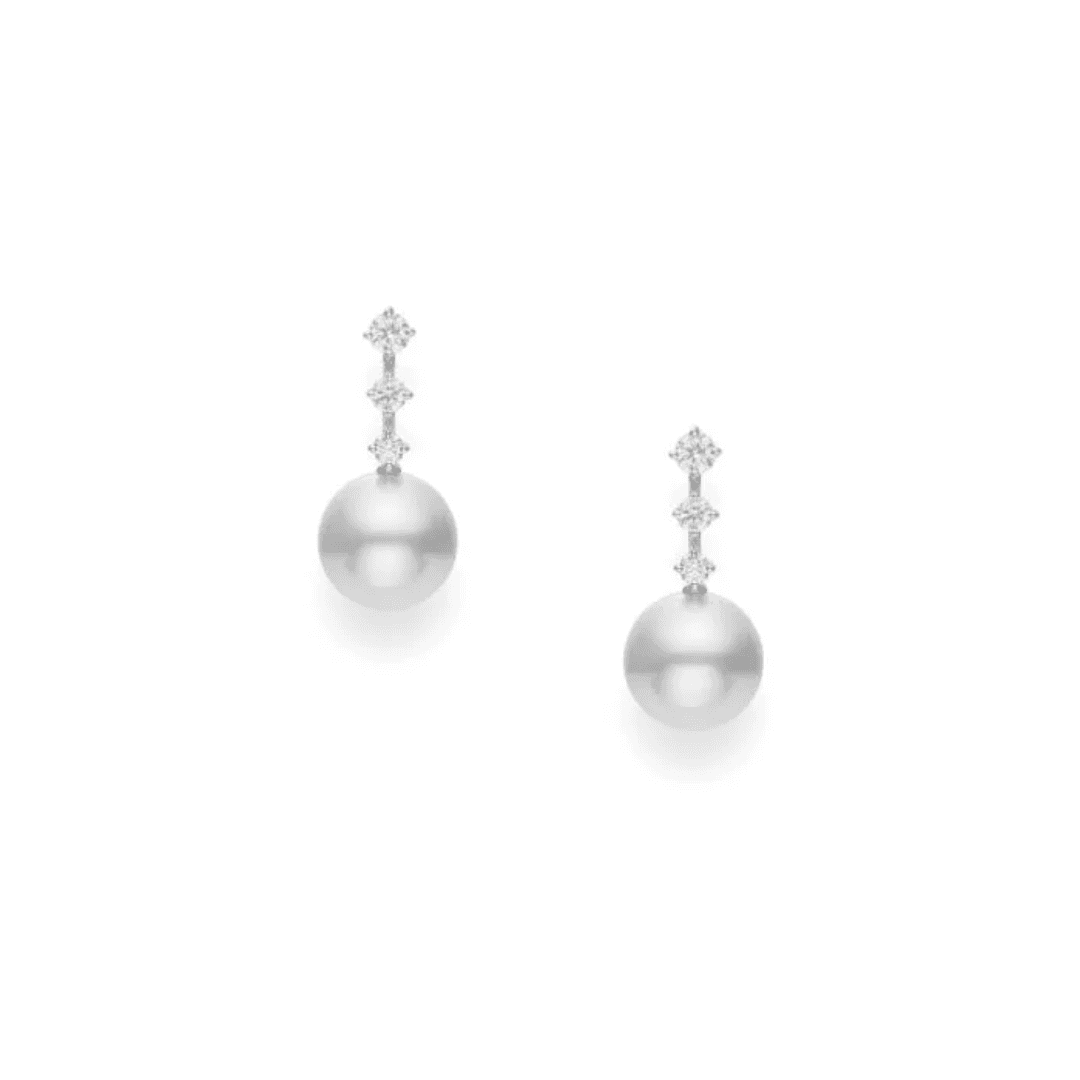 Mikimoto 11mm "A+" White South Sea Cultured Pearl and Diamond Drop Earrings