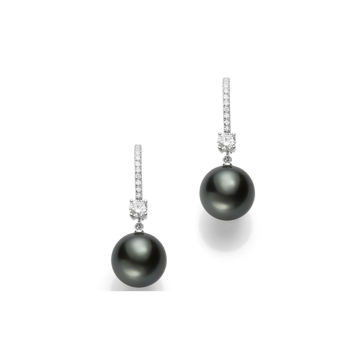 Mikimoto Black South Sea Pearl and Diamond Drop Earrings