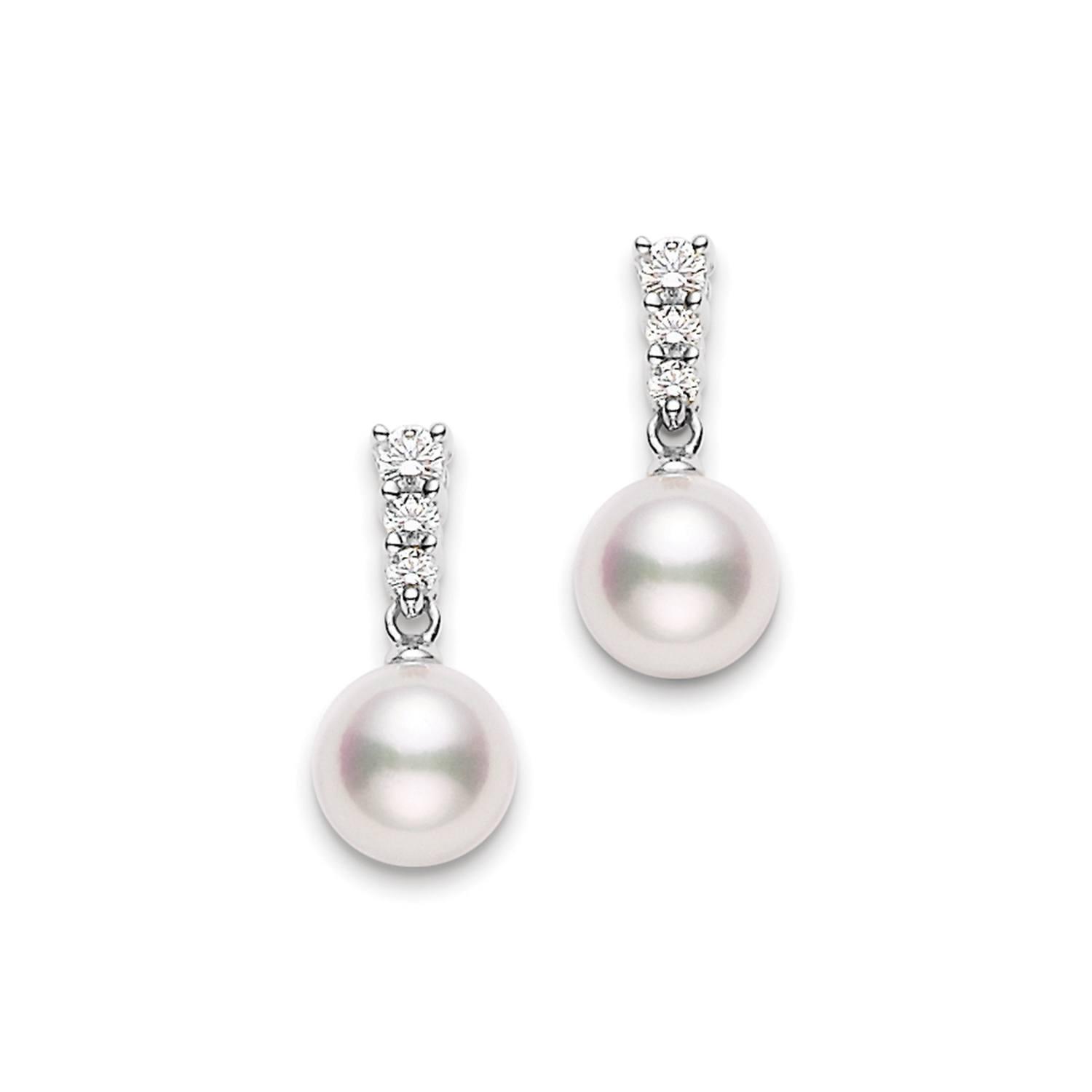 Mikimoto Akoya Pearl & Diamond Drop Earrings