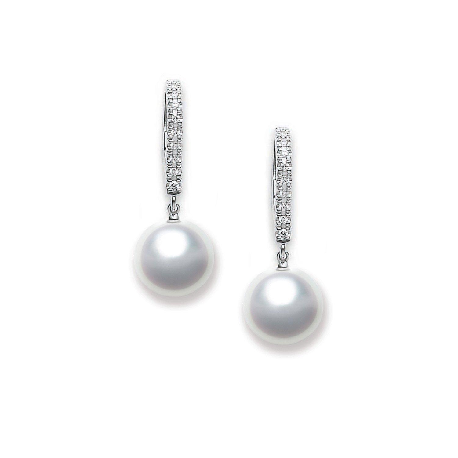 Mikimoto Akoya Pearl & Pave Diamond Drop Earrings