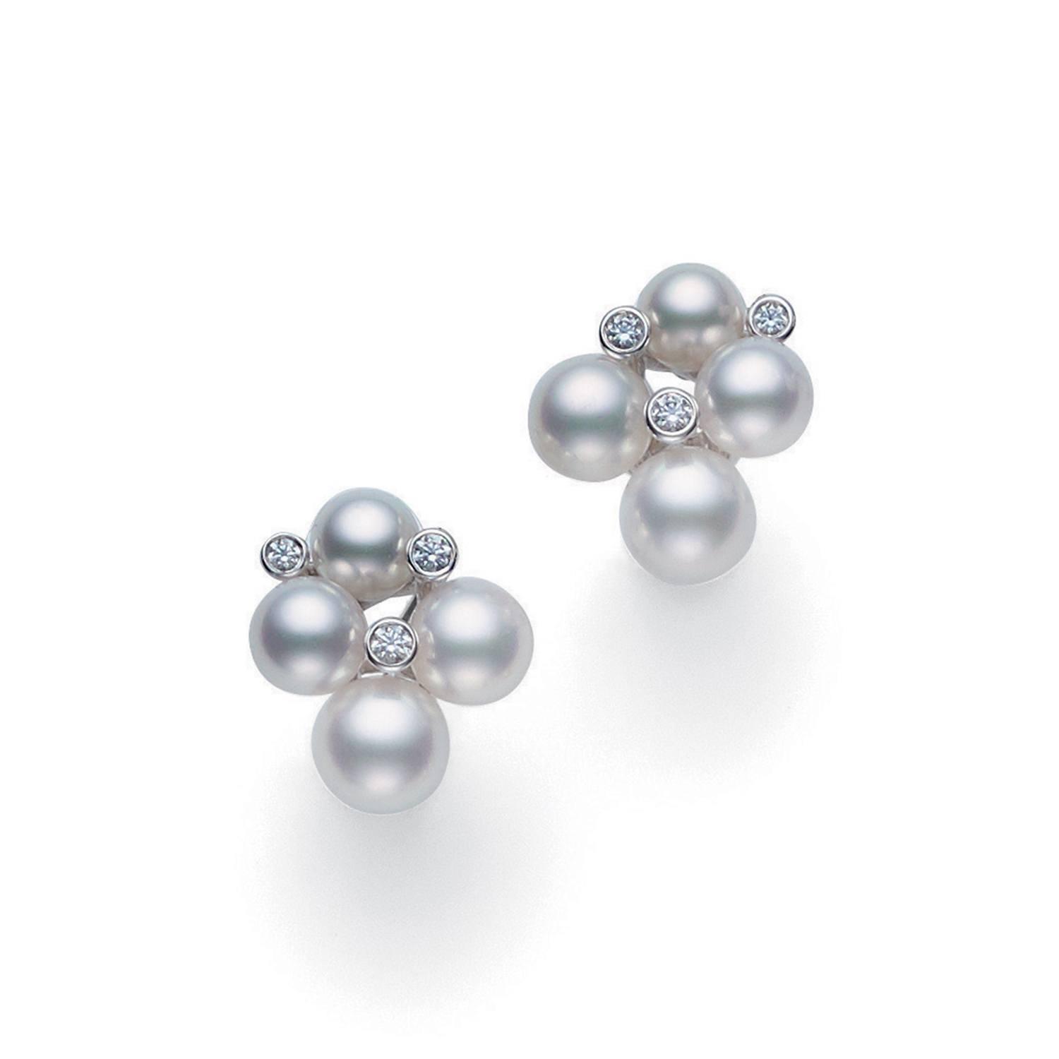 Mikimoto "A+" Pearl and Diamond Cluster Post Earrings