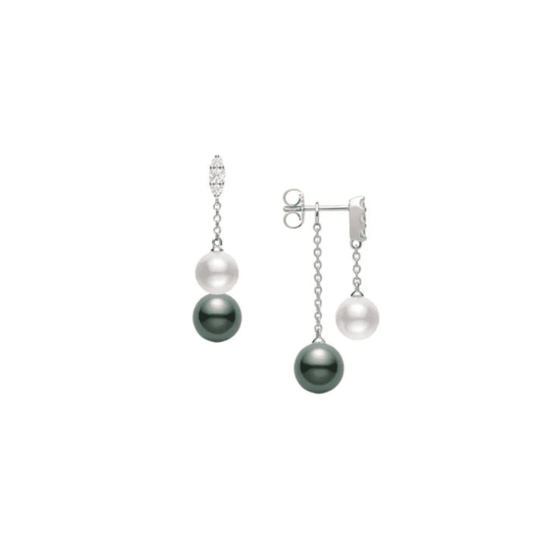 Mikimoto Morning Dew Akoya and Black South Sea Cultured Pearl Earrings with Diamonds ? 18K White Gold
