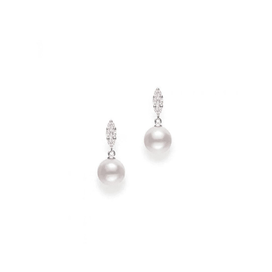 Mikimoto Morning Dew Akoya Cultured Pearl Earrings with Diamonds - 18K White Gold