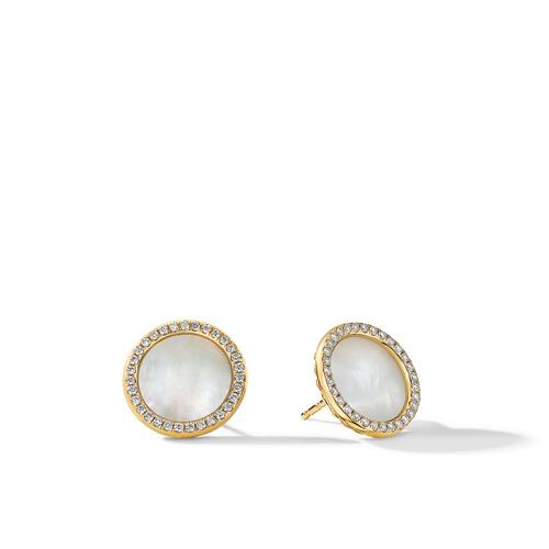 David Yurman DY Elements Button Earrings in 18K Yellow Gold with Mother of Pearl and Pave Diamonds