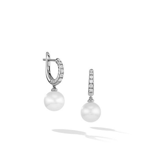 David Yurman Pearl and Pave Drop Earrings in Sterling Silver with Diamonds
