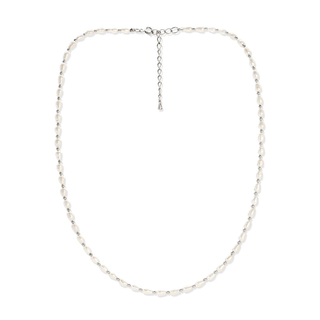 Sterling Silver Rhodium Plated Freshwater Pearl Necklace | Front View