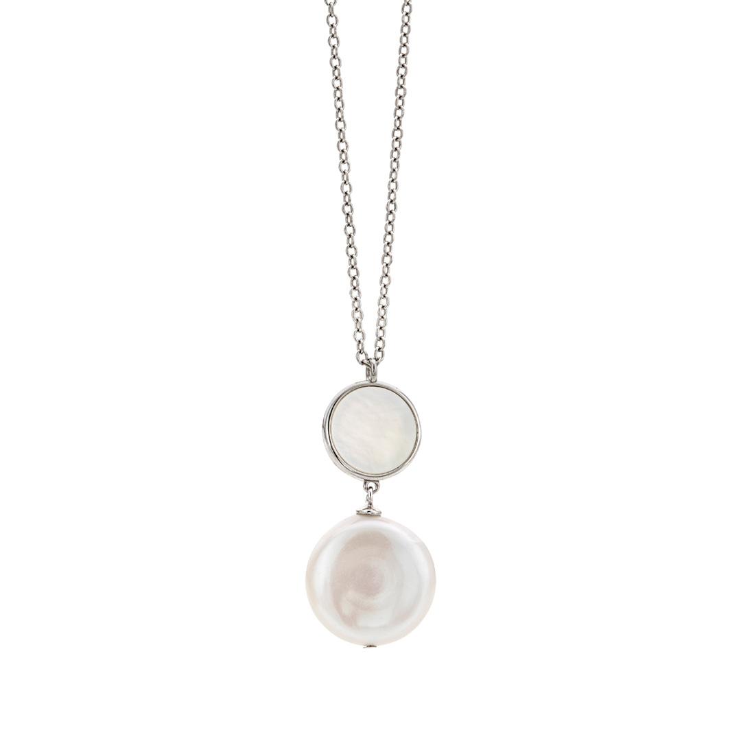 Sterling Silver Double Pearl Drop Necklace