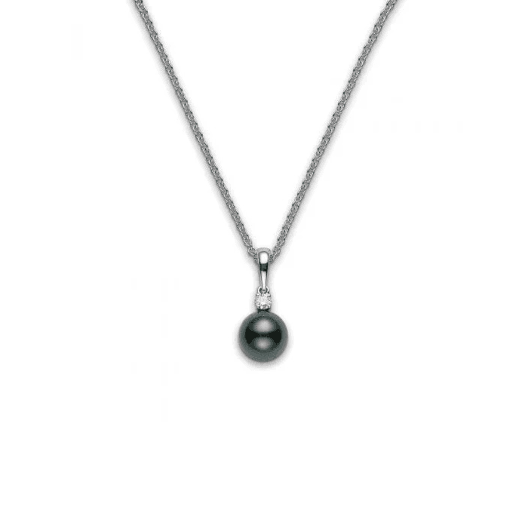 Mikimoto Black South Sea Cultured Pearl and Diamond Pendant in 18K White Gold