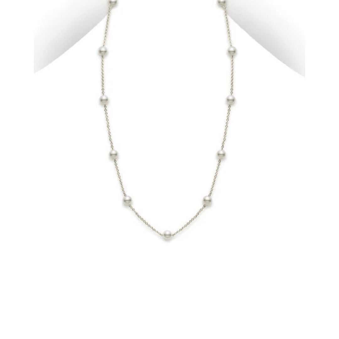 Mikimoto Akoya Cultured Pearl Station Necklace in 18K Yellow Gold