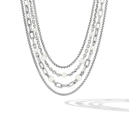 David Yurman DY Madison Pearl Multi Row Chain Necklace in Sterling Silver
