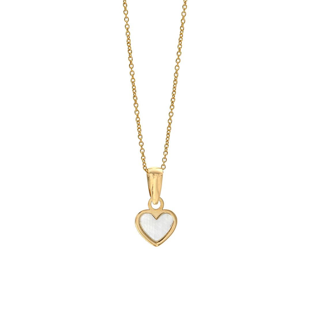 Yellow Gold Mother of Pearl Child's Heart Necklace