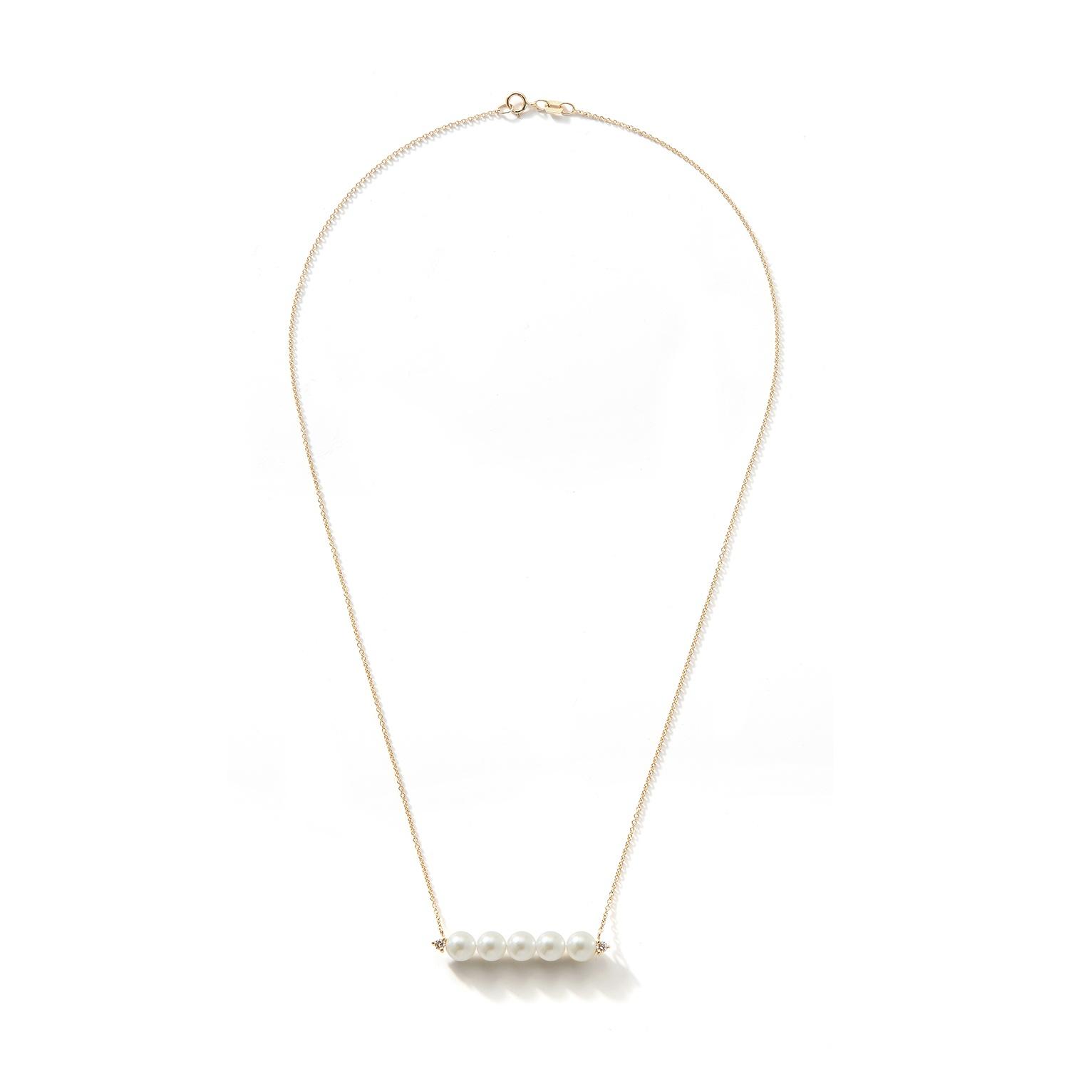 Mizuki Yellow Gold Akoya Pearl & Diamond Bar Pendant Necklace