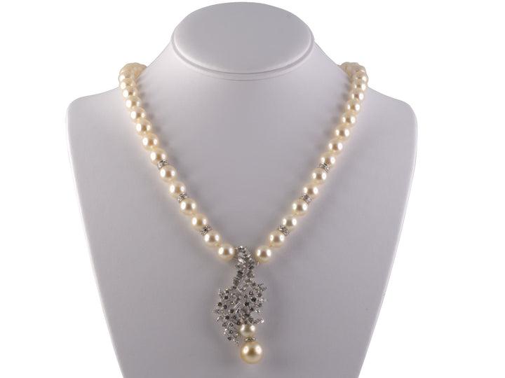 Estate Collection Platinum Diamond Pearl Necklace with Drop Pendant