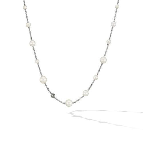 David Yurman Pearl and Pave Station Necklace in Sterling Silver with Diamonds