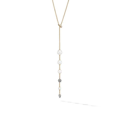David Yurman Pearl and Pave Y Necklace in 18K Yellow Gold with Diamonds