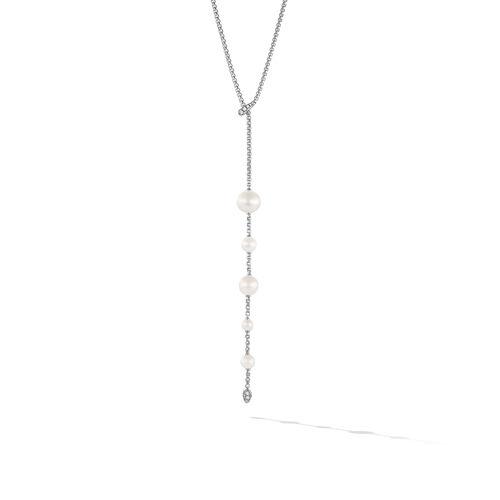 David Yurman Pearl and Pave Y Necklace in Sterling Silver with Diamonds