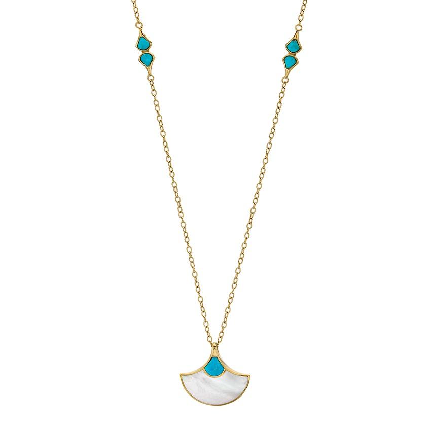 Jan Leslie Mother Of Pearl & Turquoise Fan Pendant Necklace