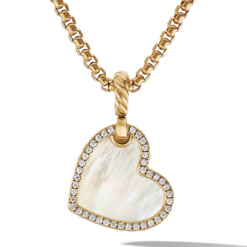 David Yurman DY Elements Heart Amulet in 18K Yellow Gold with Mother of Pearl and Pave Diamonds