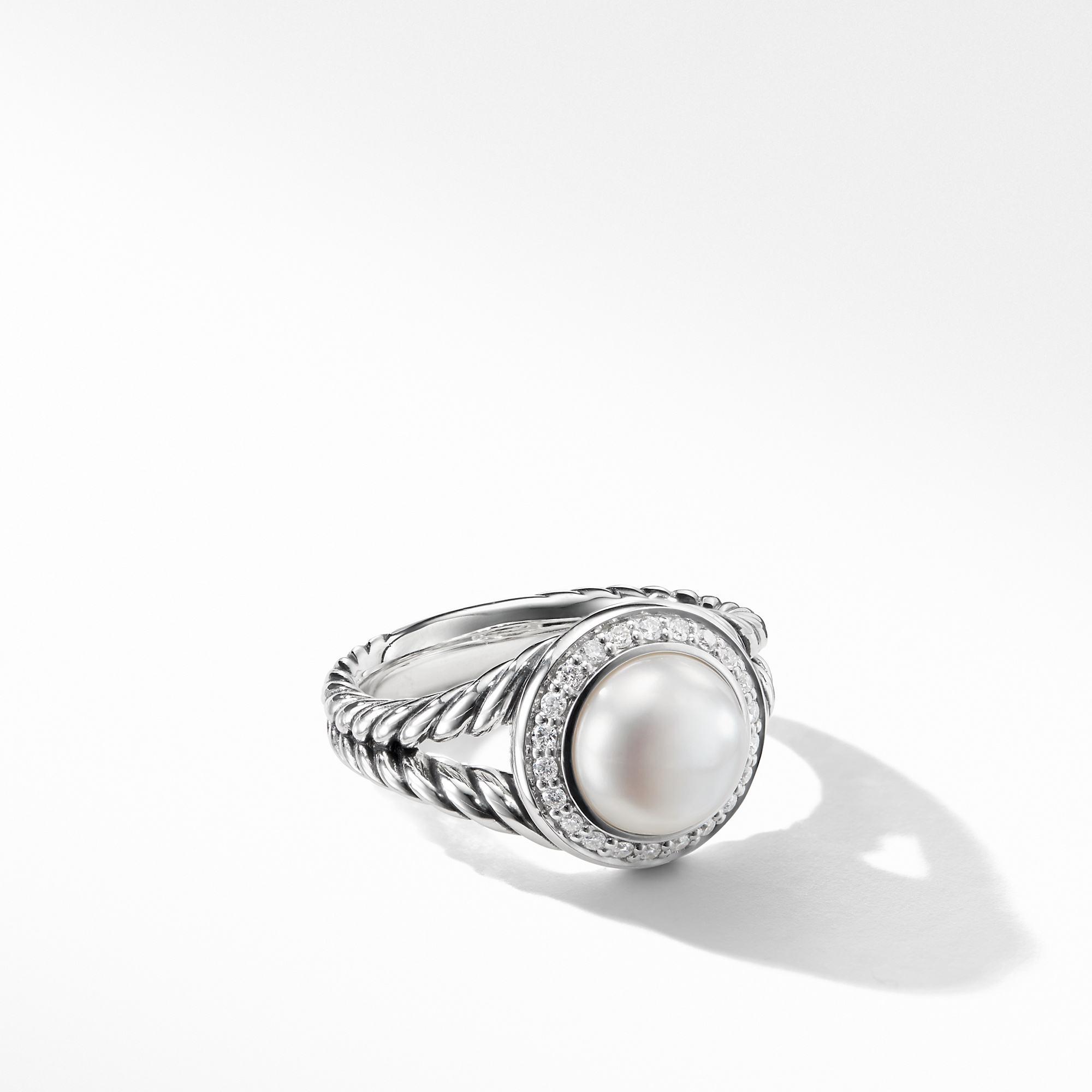 David Yurman Albion Pearl Ring with Diamonds, size 6.5