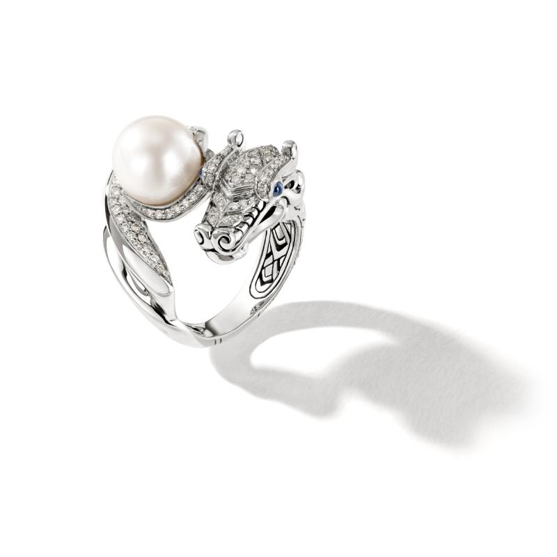 John Hardy Legends Collection Naga Pearl Ring with Diamonds