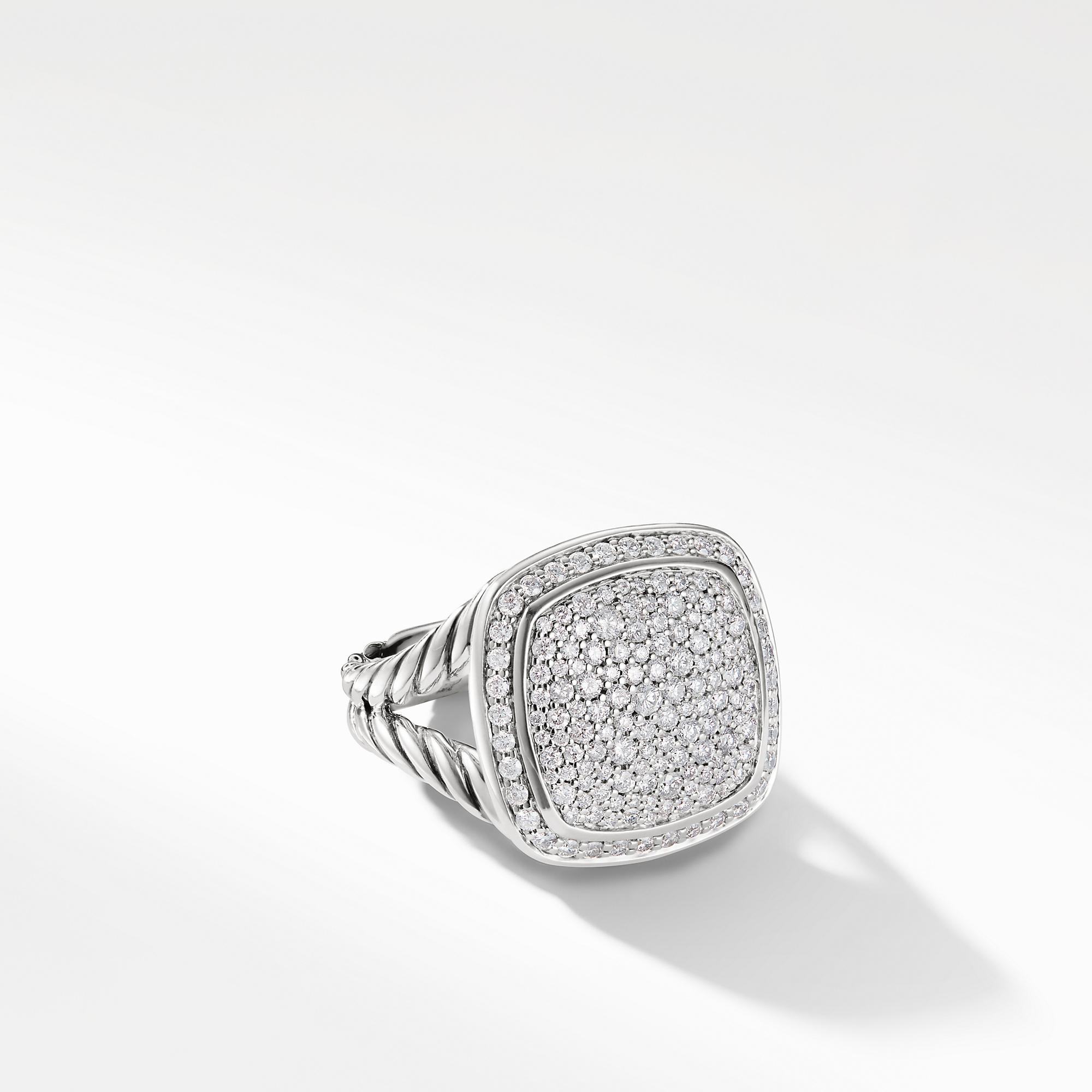 David Yurman 14mm Albion Ring in Sterling Silver with Pave Diamonds, size 6