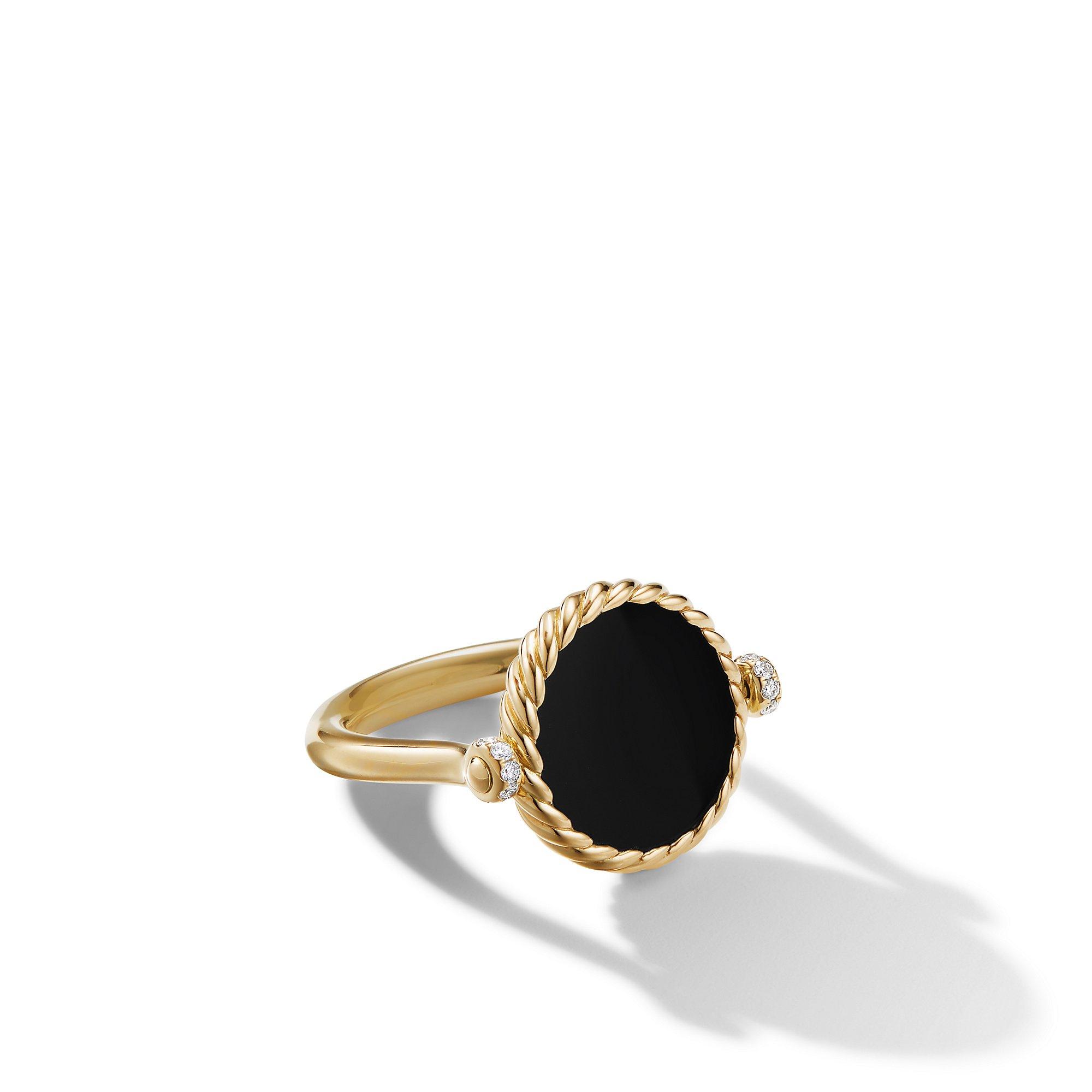David Yurman Elements Swivel Ring in 18K Yellow Gold with Black Onyx and Mother Of Pearl and Pave Diamonds, size 7