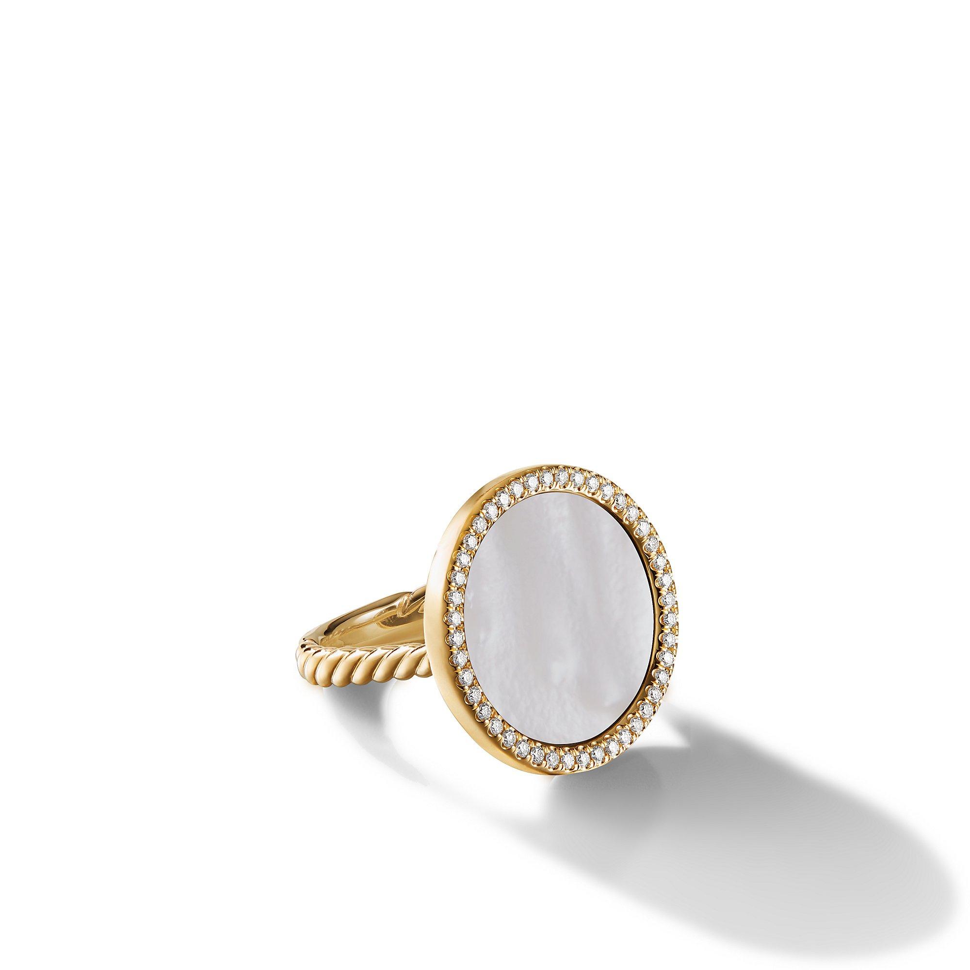 David Yurman DY Elements Ring in 18K Yellow Gold with Mother of Pearl and Pave Diamonds