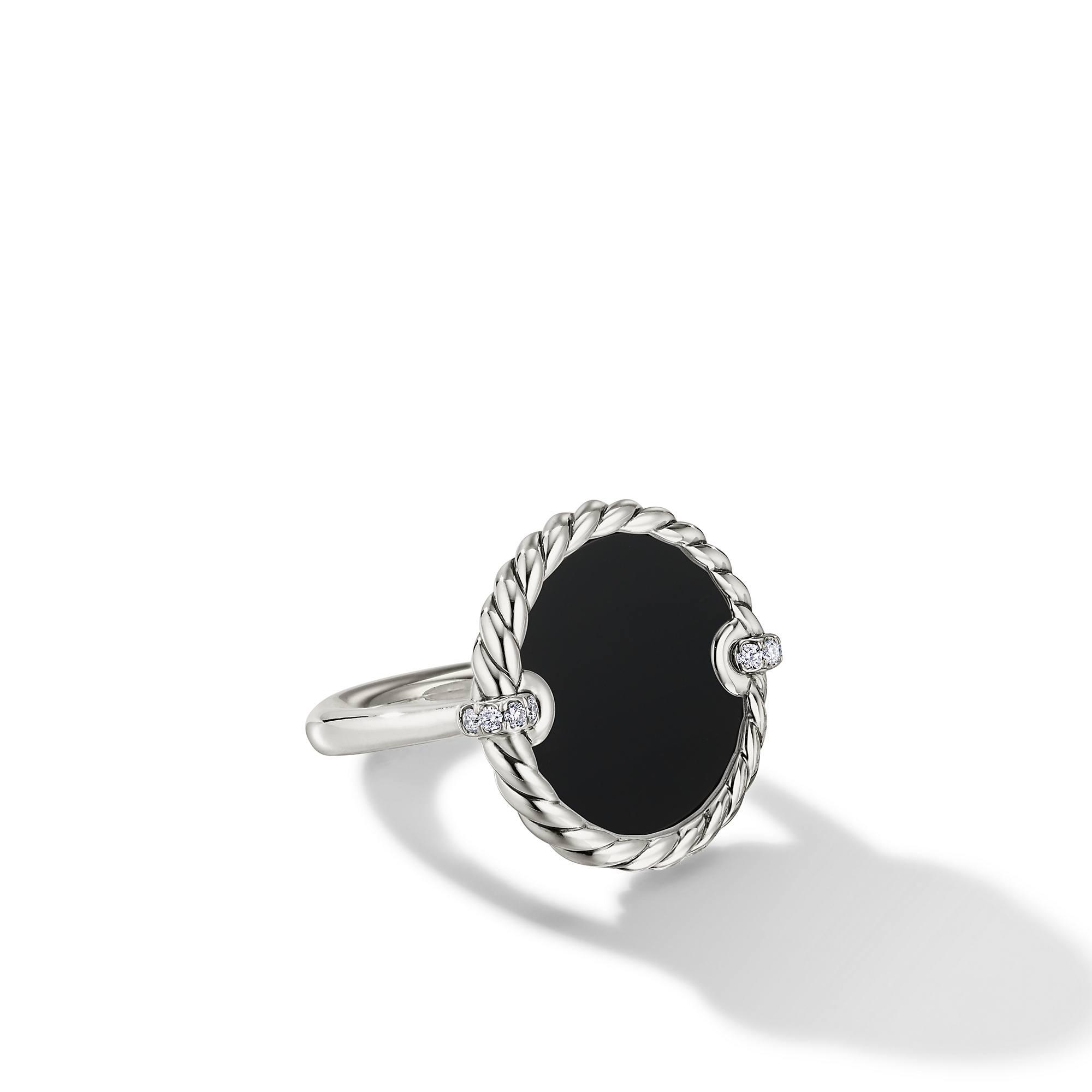 David Yurman Elements Ring with Black Onyx and Pave Diamonds, size 6.5