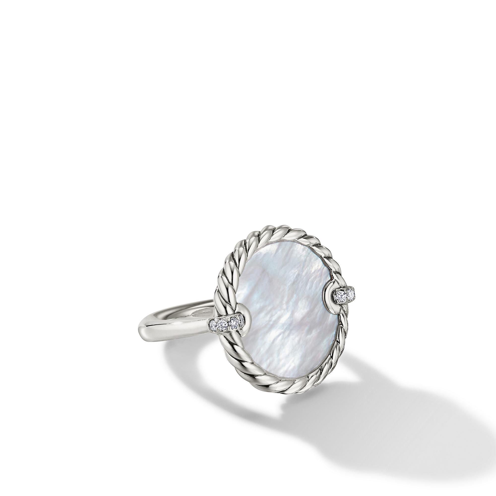 David Yurman DY Elements Ring with Mother of Pearl and Pave Diamonds, size 7