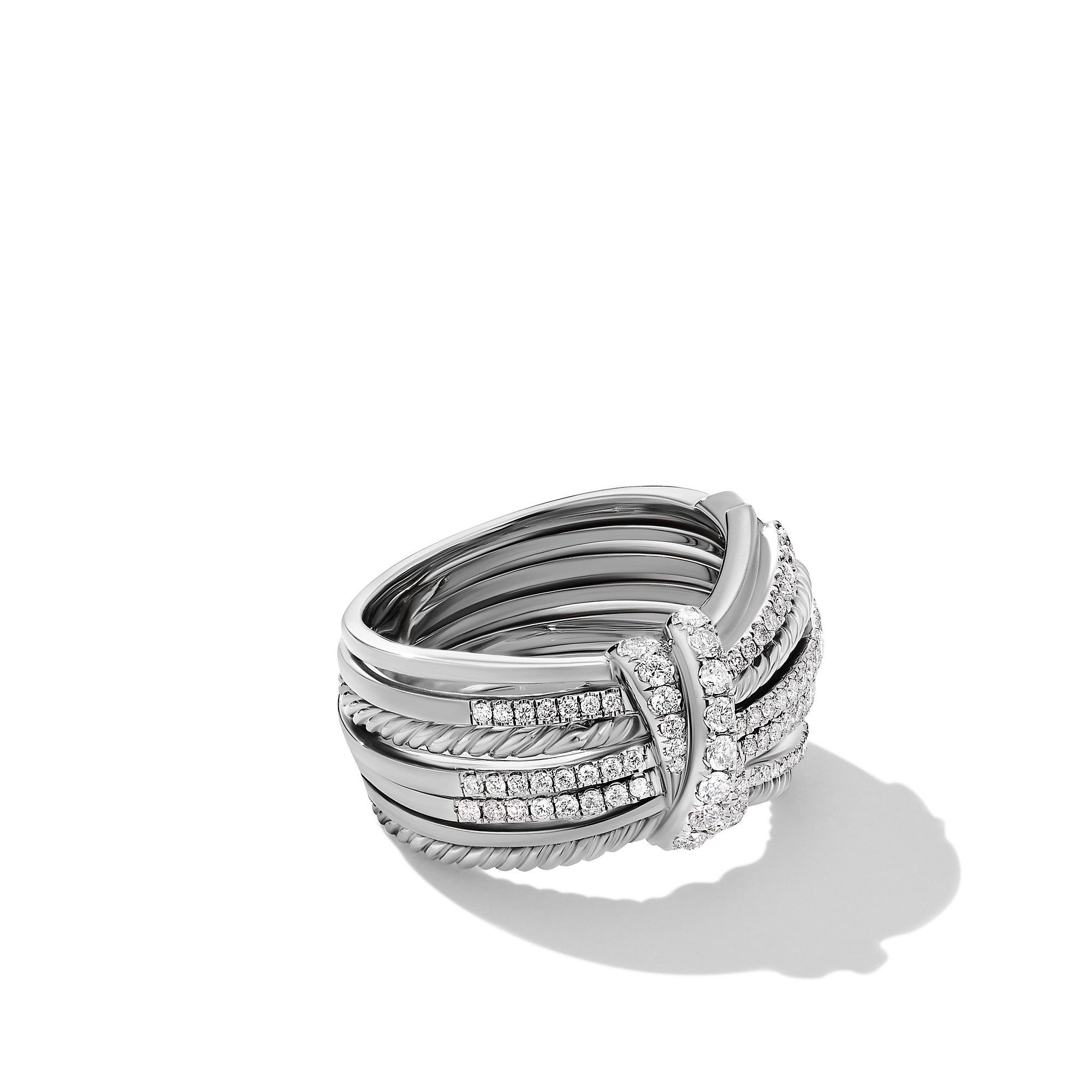 David Yurman 15mm Angelika Ring in Sterling Silver with Pave Diamonds, size 8