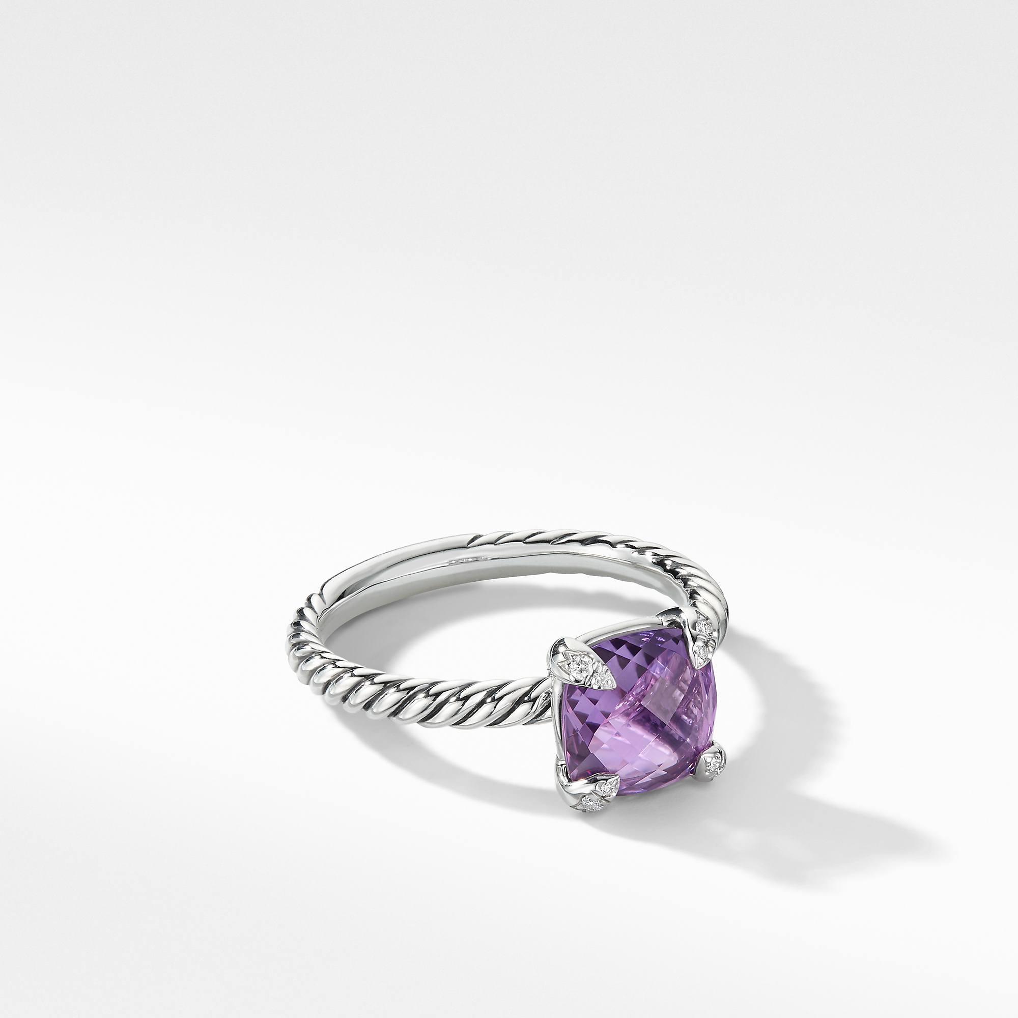 David Yurman Chatelaine Ring with Amethyst and Diamonds, size 6.5